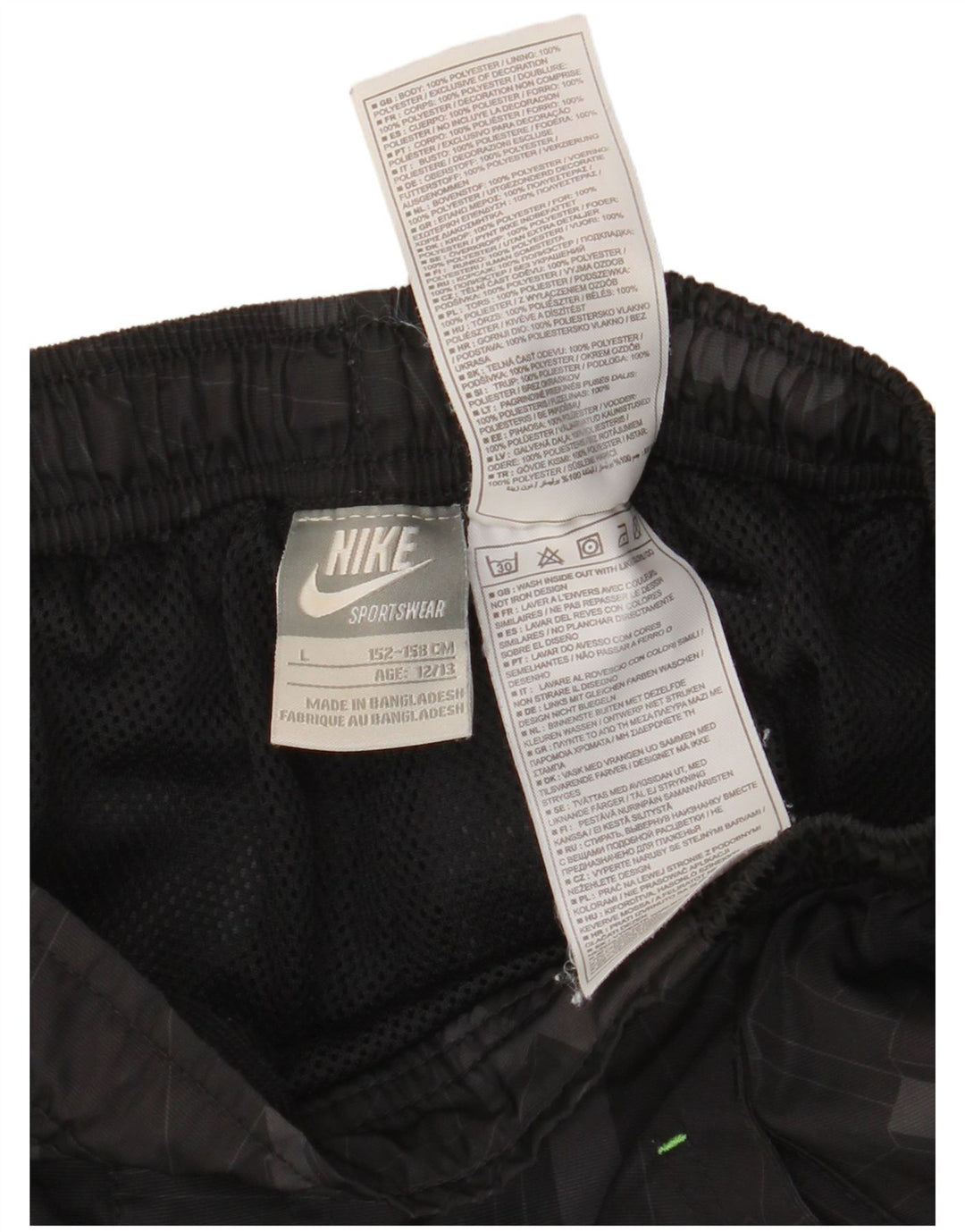 Pantaloni scurți sport NIKE băieți 12-13 ani, mari, negru, geometric, poliester