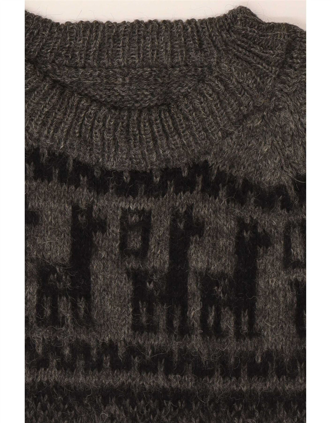 Pulover vintage pentru bărbați cu decolteu rotund, mic, gri, geometric