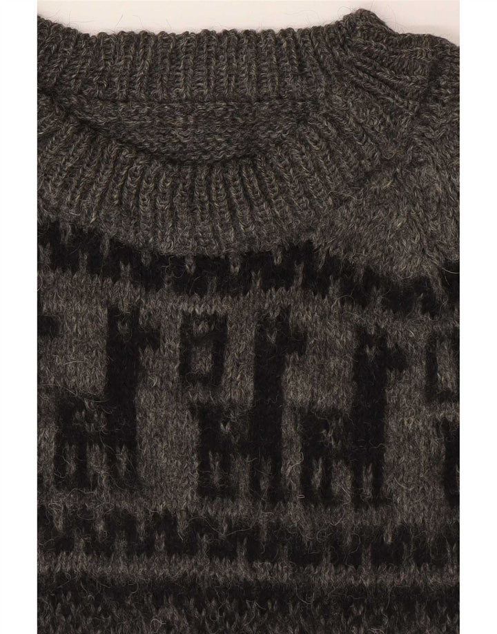 Pulover vintage pentru bărbați cu decolteu rotund, mic, gri, geometric