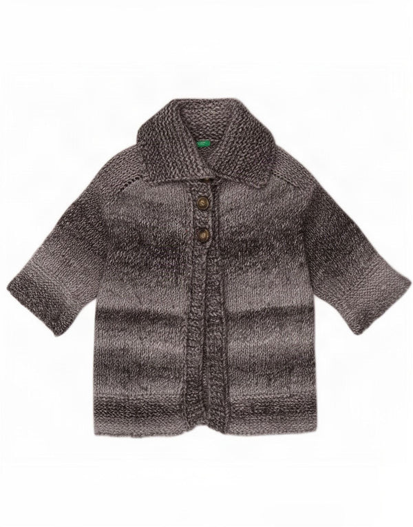 Pulover cardigan cu mânecă scurtă pentru femei Benetton UK 10 mic, gri cu dungi