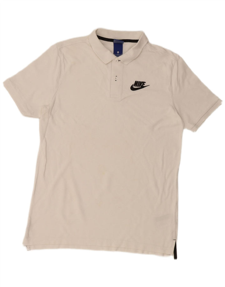 NIKE Mens Polo Shirt Medium White Cotton