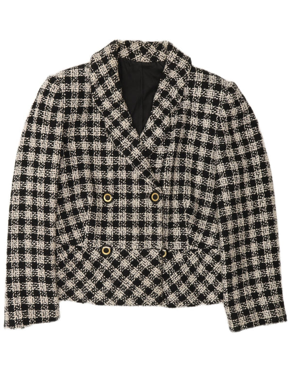 Jachetă vintage pentru femei la dublu piept UK 12 Medium Black Check