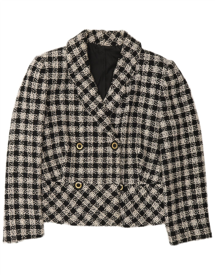 Jachetă vintage pentru femei la dublu piept UK 12 Medium Black Check