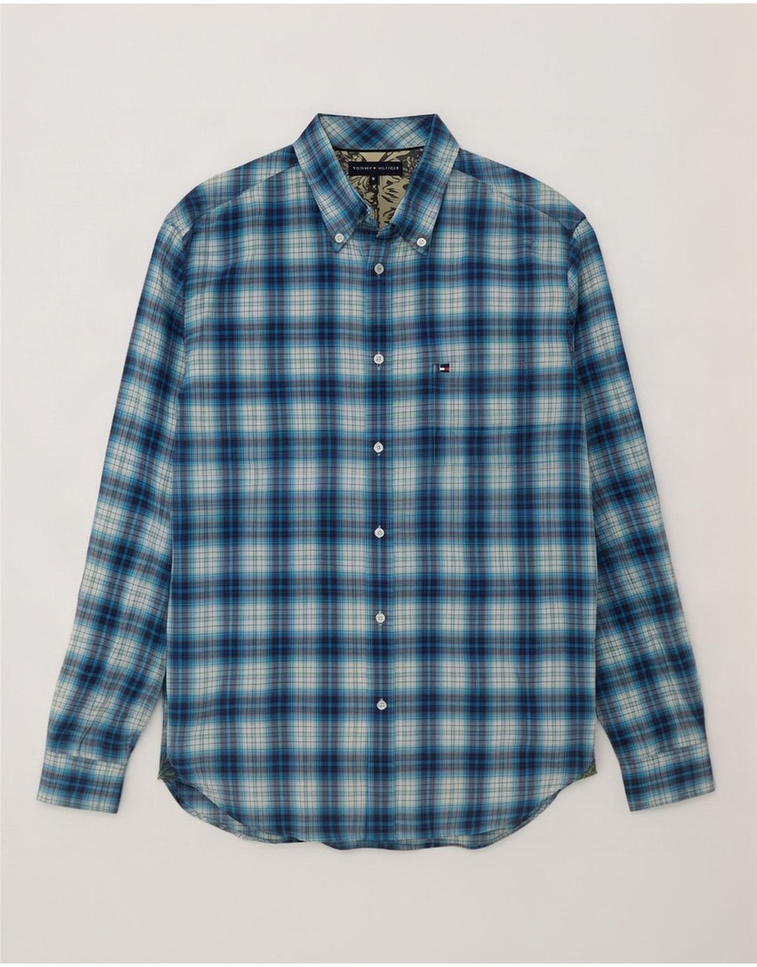 Cămașă de flanel pentru bărbați Tommy Hilfiger, bumbac cu carouri albastru mediu