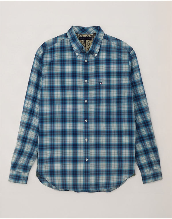 Cămașă de flanel pentru bărbați Tommy Hilfiger, bumbac cu carouri albastru mediu