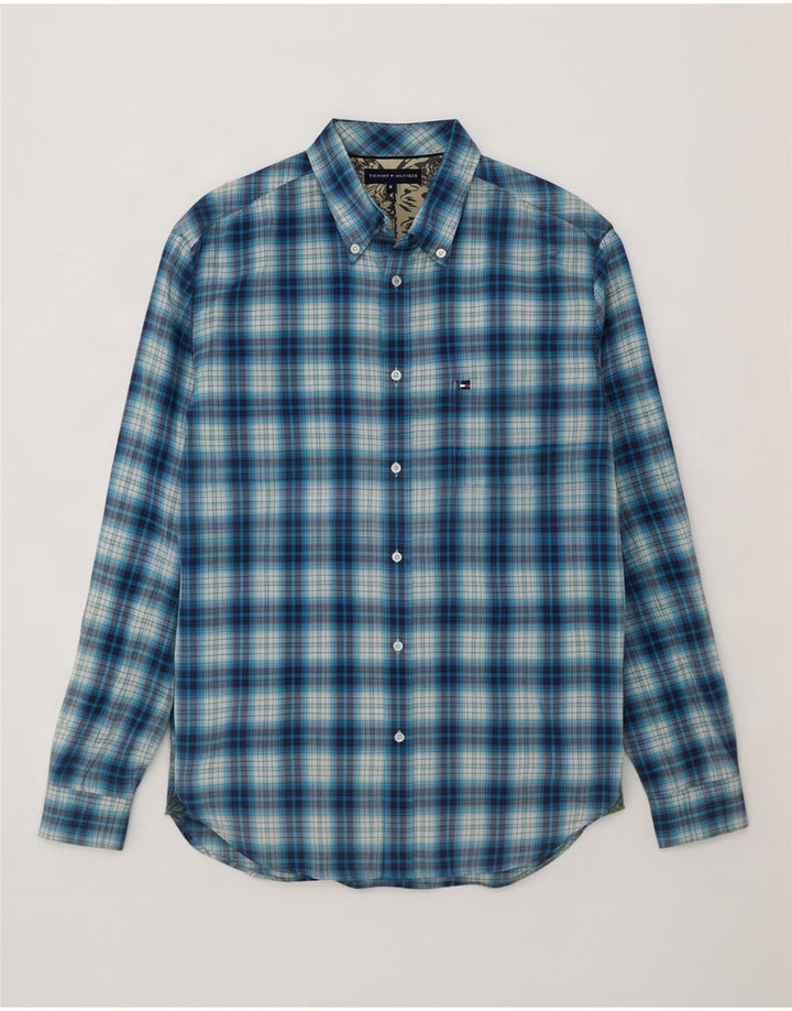 Cămașă de flanel pentru bărbați Tommy Hilfiger, bumbac cu carouri albastru mediu