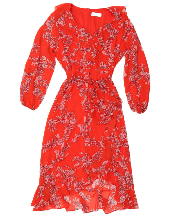 Rochie maxi WALLIS pentru femei cu mâneci lungi UK 14 mare, roșu, cu flori din poliester
