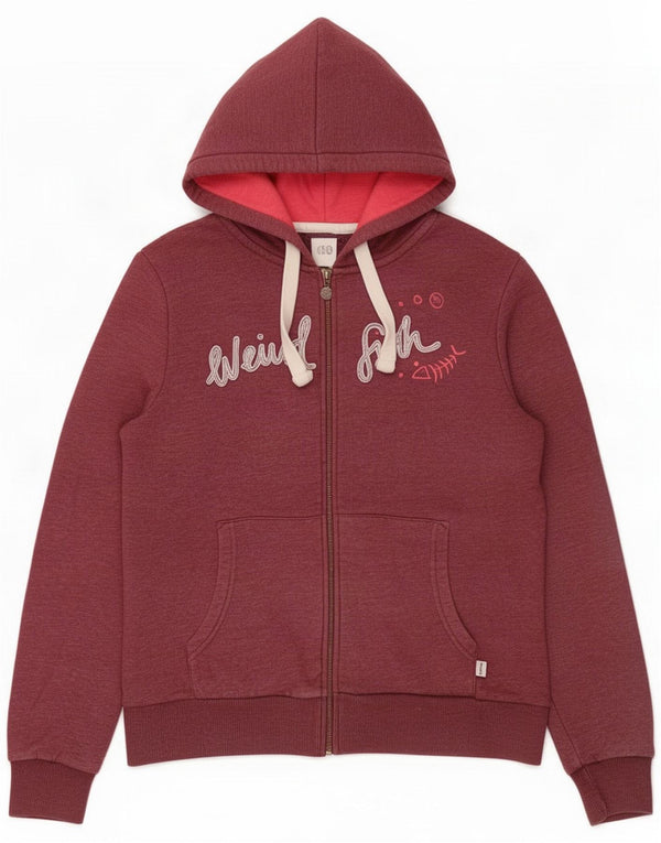 Weird Fish Pulover cu capotă cu fermoar pentru femei UK 14 Large Burgundy Bumbac