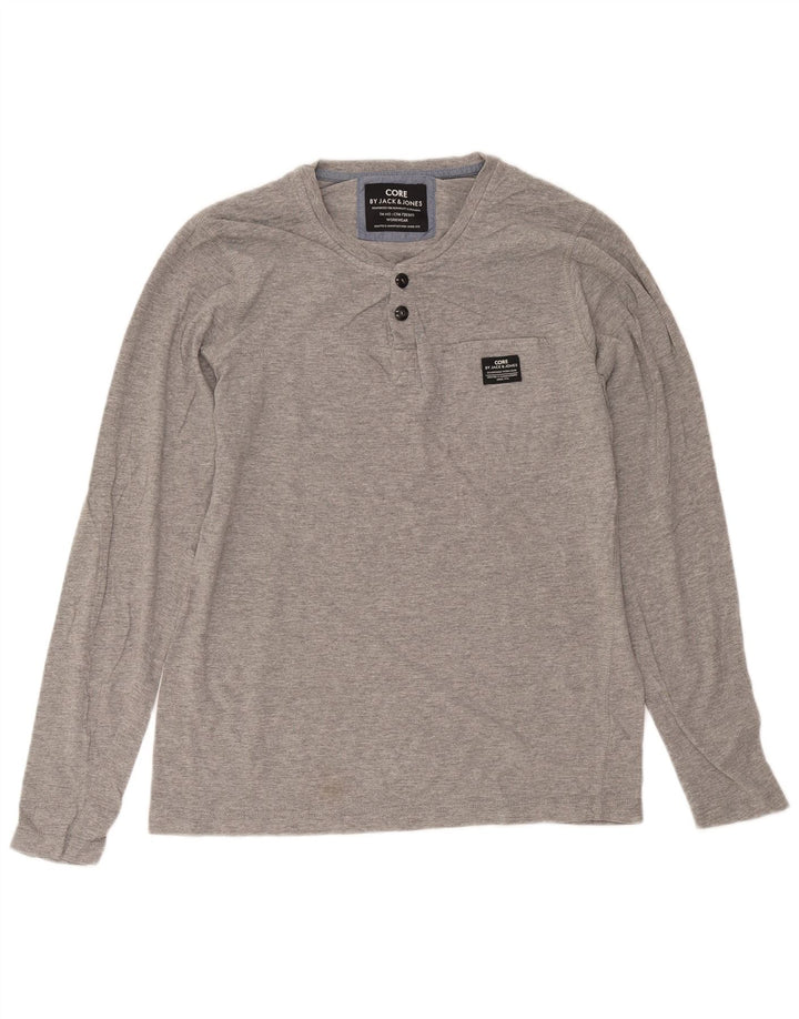 Jack & Jones Top pentru bărbați cu mânecă lungă mare, gri, bumbac cu pete