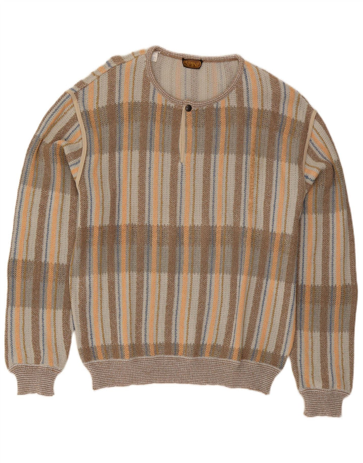 Pulover vintage pentru bărbați cu gât cu nasturi IT 54 XL bumbac cu carouri gri