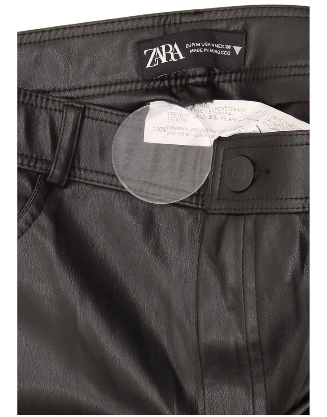 Pantaloni subțiri din piele artificială pentru femei Zara Mediu L28 L28 Poliuretan negru