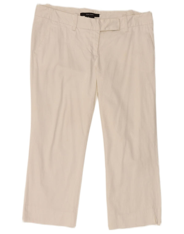 Pantaloni Capri Drepți pentru Damă Zara EU 38 Mici L28 L20 Bumbac Alb