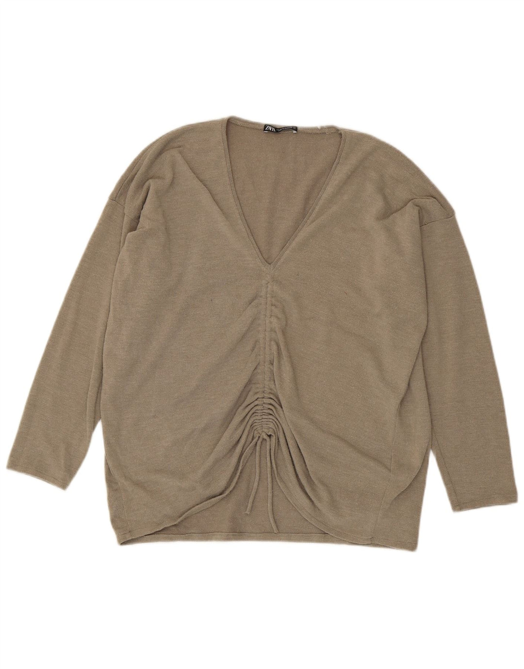 Top supradimensionat pentru femei Zara cu mânecă lungă UK 12 Medium Bej Poliester