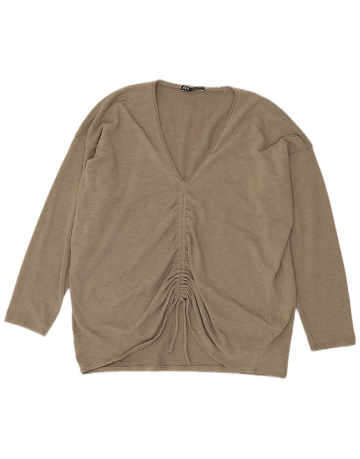 Top supradimensionat pentru femei Zara cu mânecă lungă UK 12 Medium Bej Poliester