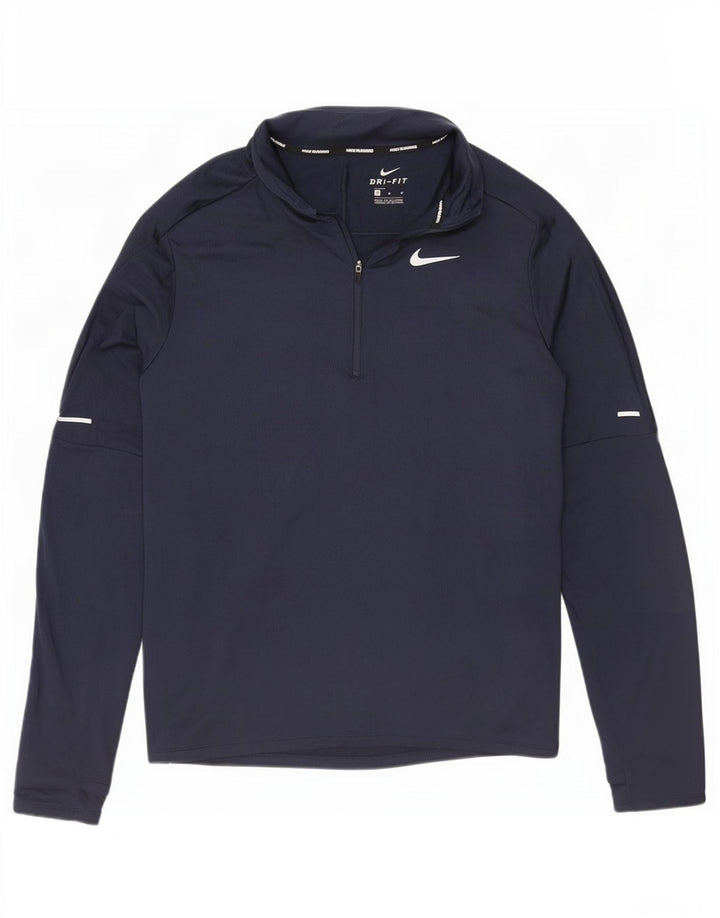 Top pentru bărbați Nike Dri Fit, cu fermoar, cu mânecă lungă, albastru, poliester