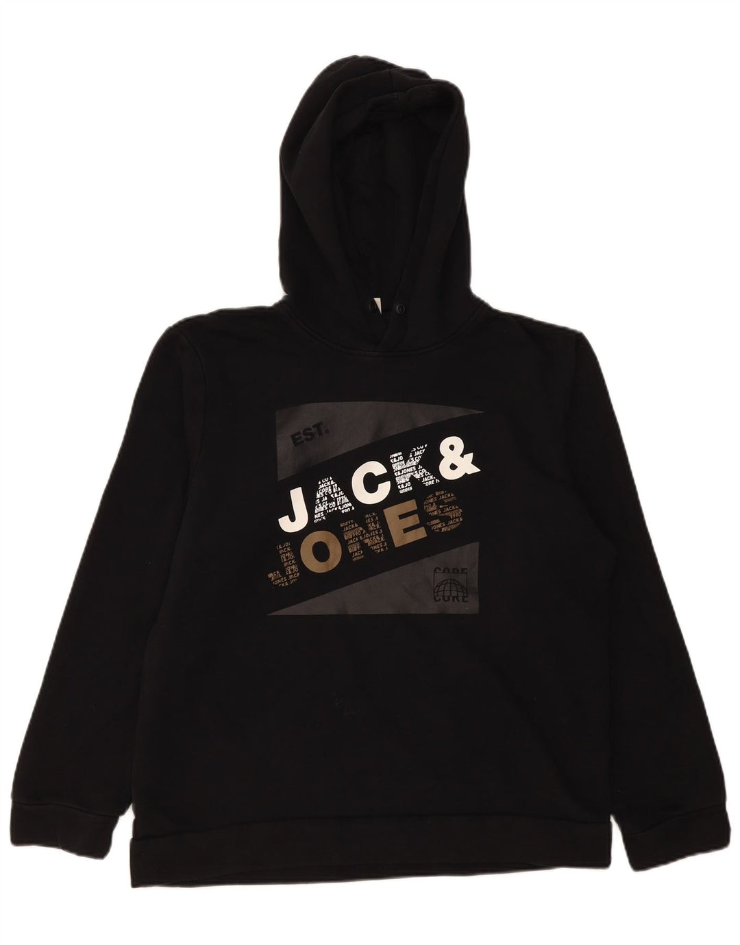 Jack & Jones Pulover cu capota cu grafic pentru bărbați, mic, negru