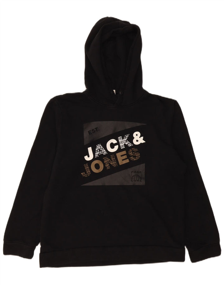 Jack & Jones Pulover cu capota cu grafic pentru bărbați, mic, negru