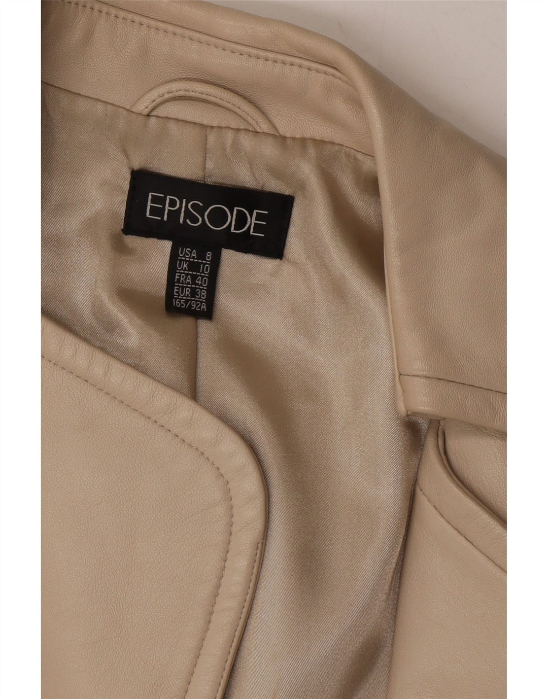 EPISODE Womens Leather Coat UK 10 Small  Beige Leather Vintage Episode and Second-Hand Episode from Messina Hembry 