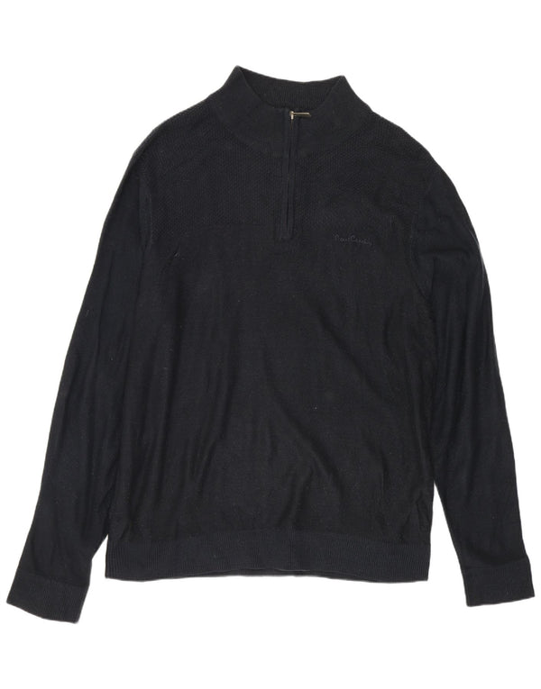 Pierre Cardin Mens Zip Neck Jumper Sweater XL Black Acrylic