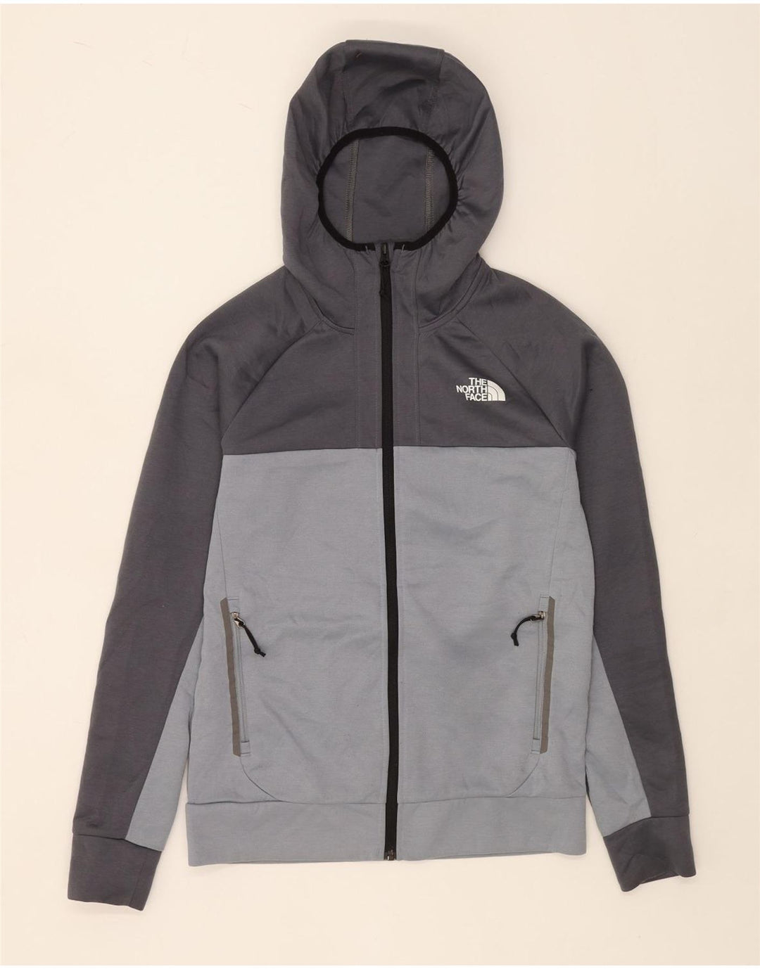 The NORTH FACE Pulover cu capotă cu fermoar pentru bărbați, mic, gri, poliester color bloc