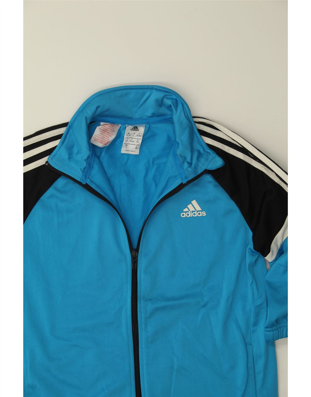 ADIDAS Boys Tracksuit Top Jacket 13-14 Years Blue Colourblock Polyester Vintage Adidas and Second-Hand Adidas from Messina Hembry 