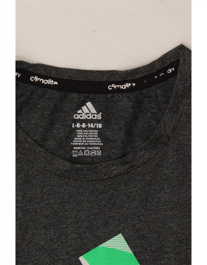 ADIDAS Boys Climalite Graphic T-Shirt Top 12-13 Years Large Grey Polyester Vintage Adidas and Second-Hand Adidas from Messina Hembry 