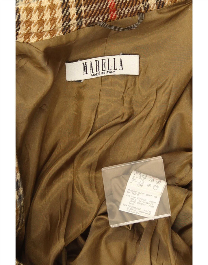 Jachetă Blazer pentru femei Marella cu 2 nasturi UK 18 XL Lână cu carouri maro