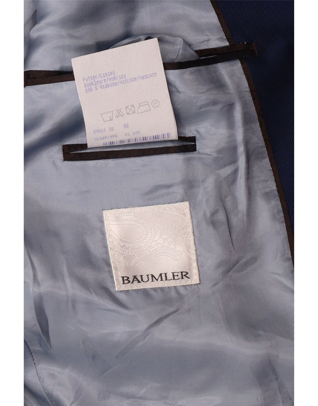 Costum bărbătesc Baumler, 2 nasturi, 2 piese IT 52 XL W38 L29 Lână virgină bleumarin