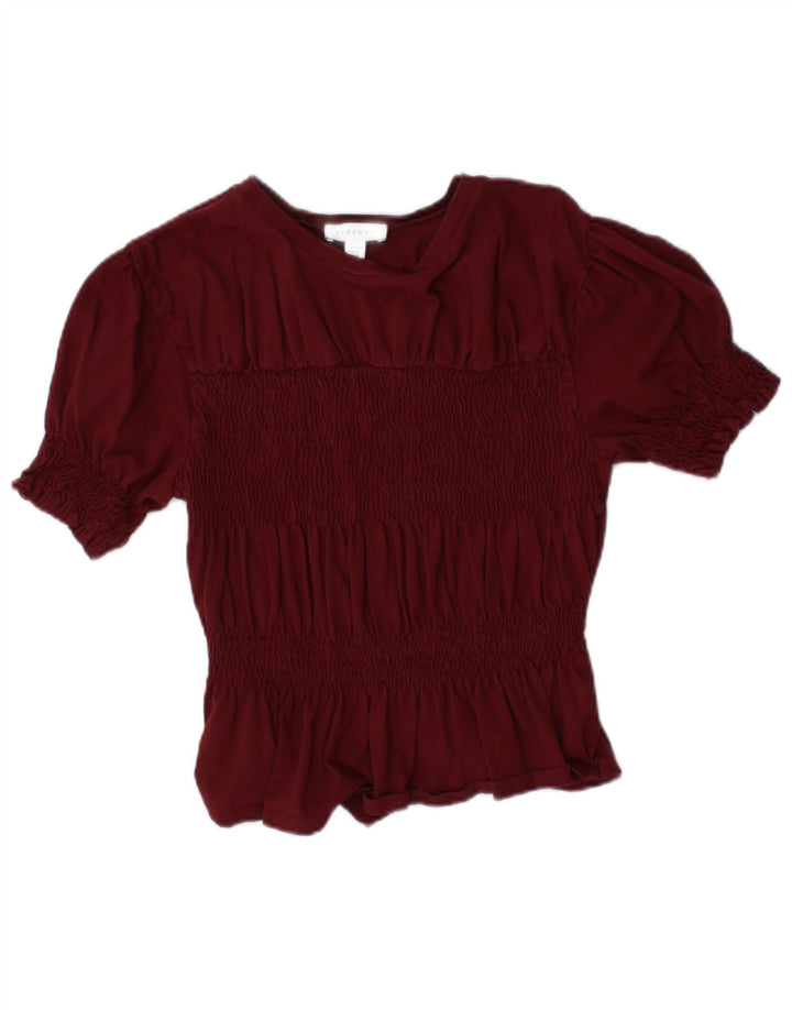 TOPSHOP Bluză Crop pentru Femei Top UK 10 Small Burgundy Bumbac