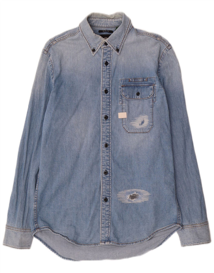 Cămașă G-Star pentru bărbați, slim fit, din denim, bumbac albastru mediu