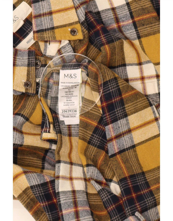 Cămașă de flanel pentru bărbați Marks & Spencer, bumbac cu carouri galben mediu