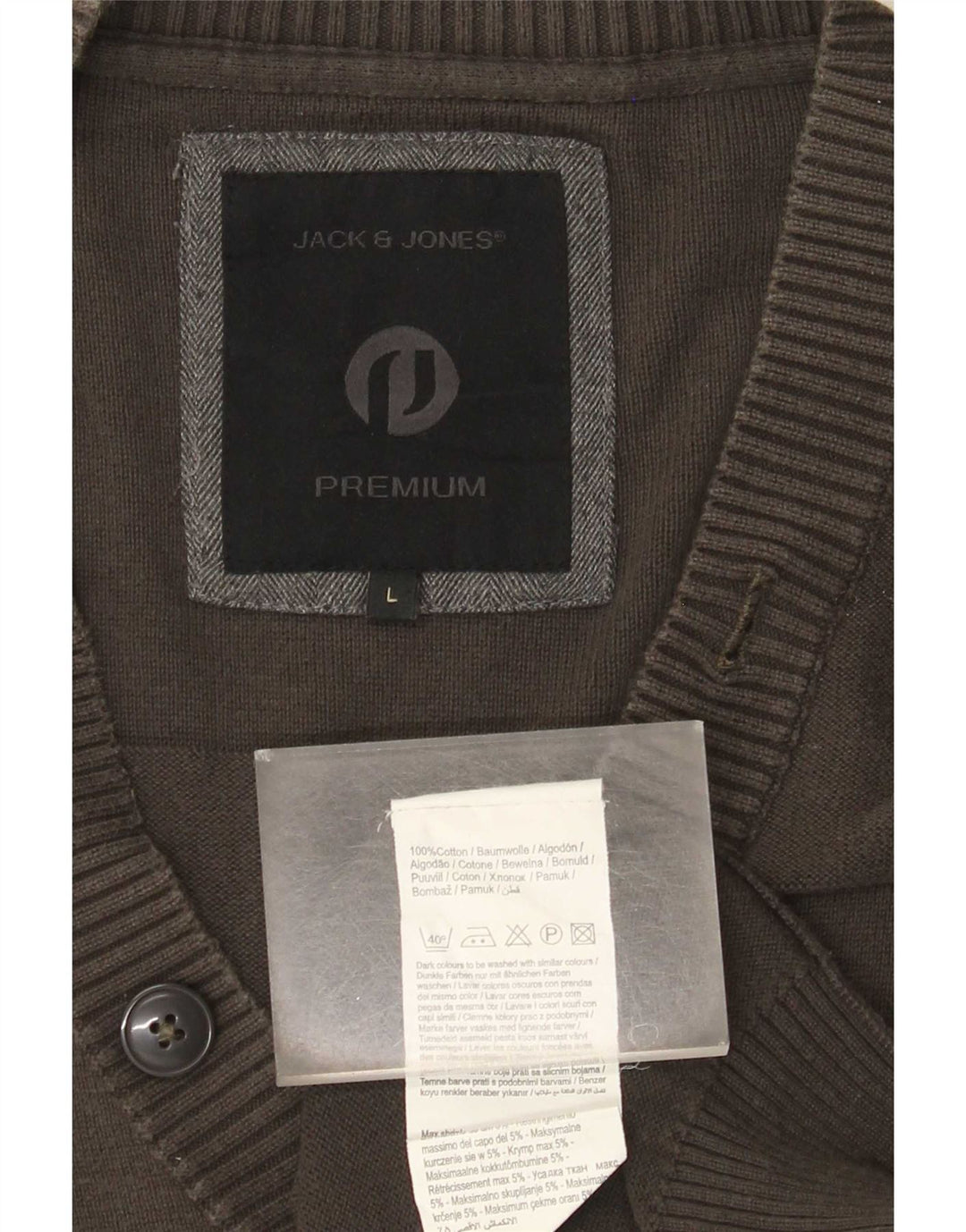 Jack & Jones Pulover cu decolteu în V pentru bărbați, bumbac mare, gri