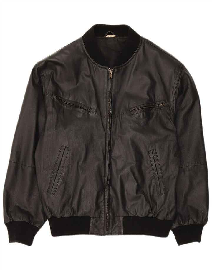 Jachetă de piele vintage pentru femei, cu tăiere largi, EU 38, piele medie neagră