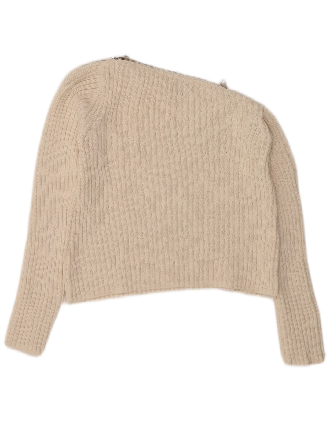 Pulover de damă ZARA cu decolteu cu barcă, poliester alb mediu, 12 UK