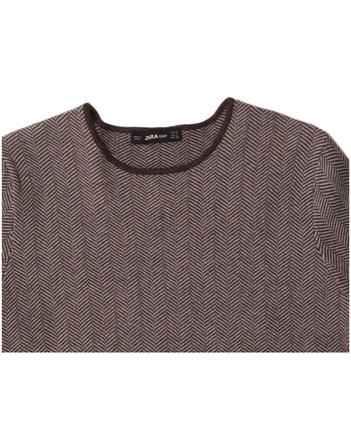Top tricou ZARA pentru femei UK 10 Small Grey Herringbone Viscose
