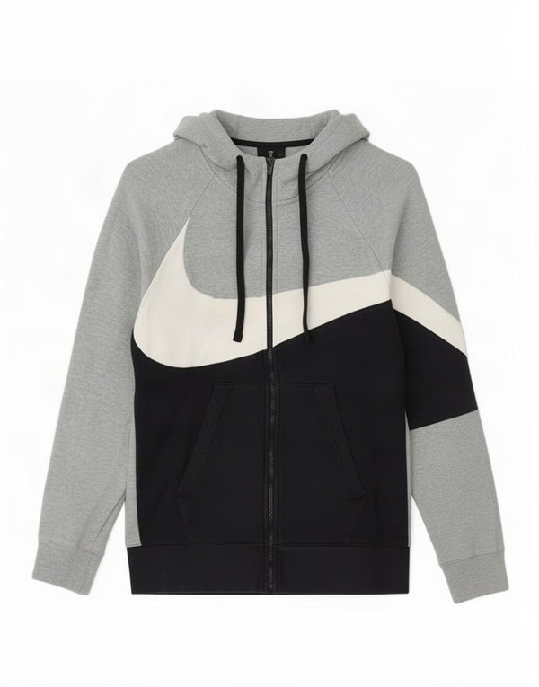 Nike Mens Graphic Zip Hoodie Sweater Medium Grey Colourblock Cotton