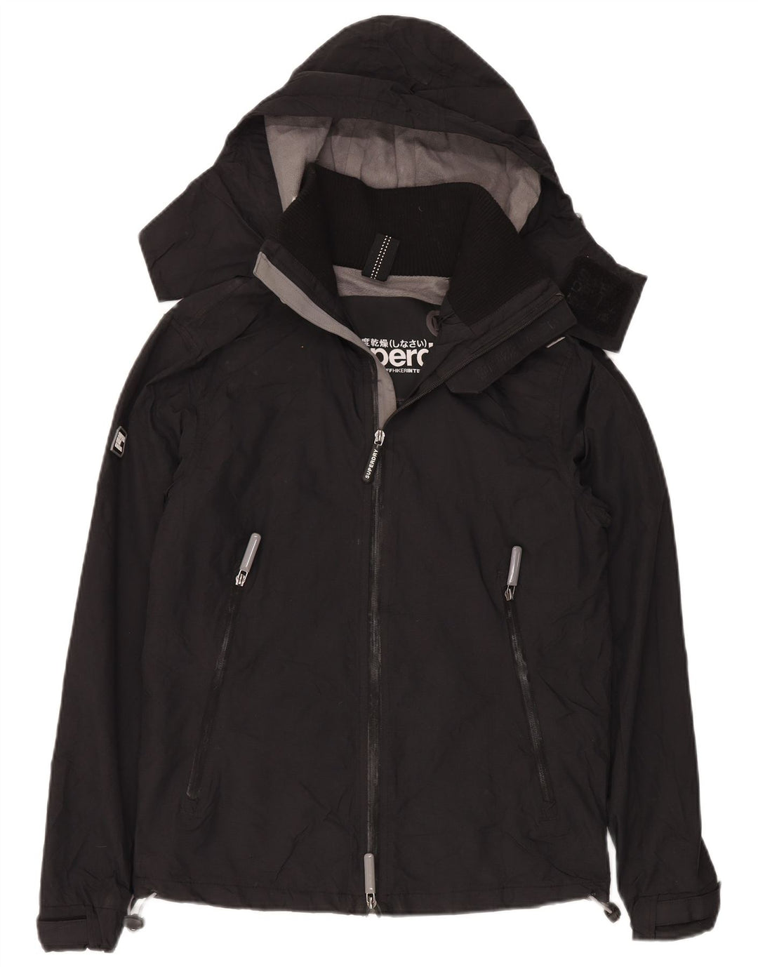 Jachetă Windbreaker pentru femei cu glugă Superdry UK 14 Medium Black Nylon