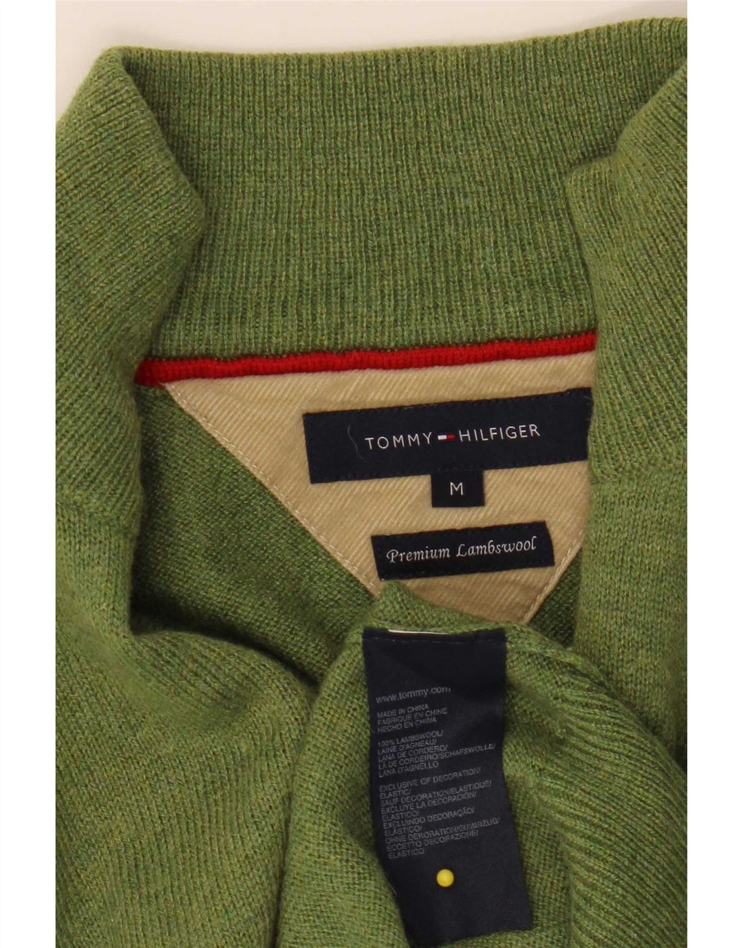 Pulover Tommy Hilfiger pentru bărbați, cu fermoar și gât, lână de miel verde mediu