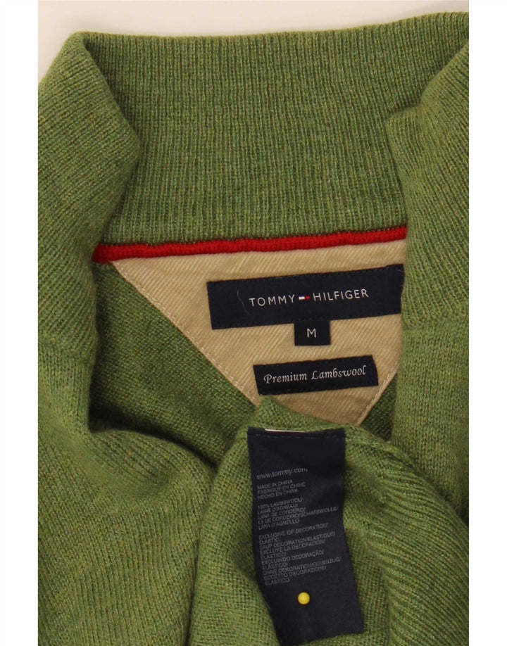 Pulover Tommy Hilfiger pentru bărbați, cu fermoar și gât, lână de miel verde mediu