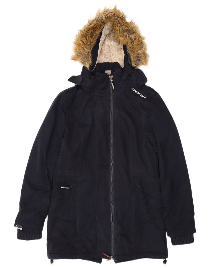 Jachetă Parka cu glugă Superdry Windparka pentru femei UK 14 Medium Bleumarin