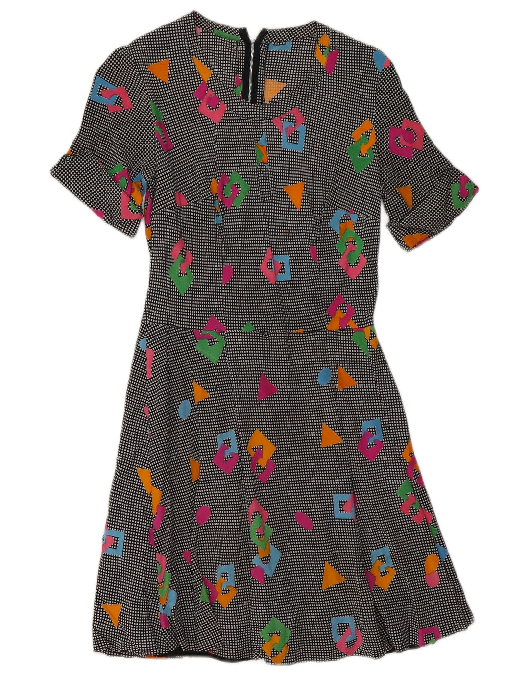 Rochie vintage pentru femei în linie A UK 8, mică, multicoloră, geometrică