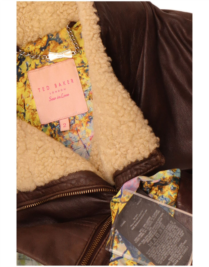 Jachetă din piele pentru femei Ted Baker Mărimea 2 din piele maro mică