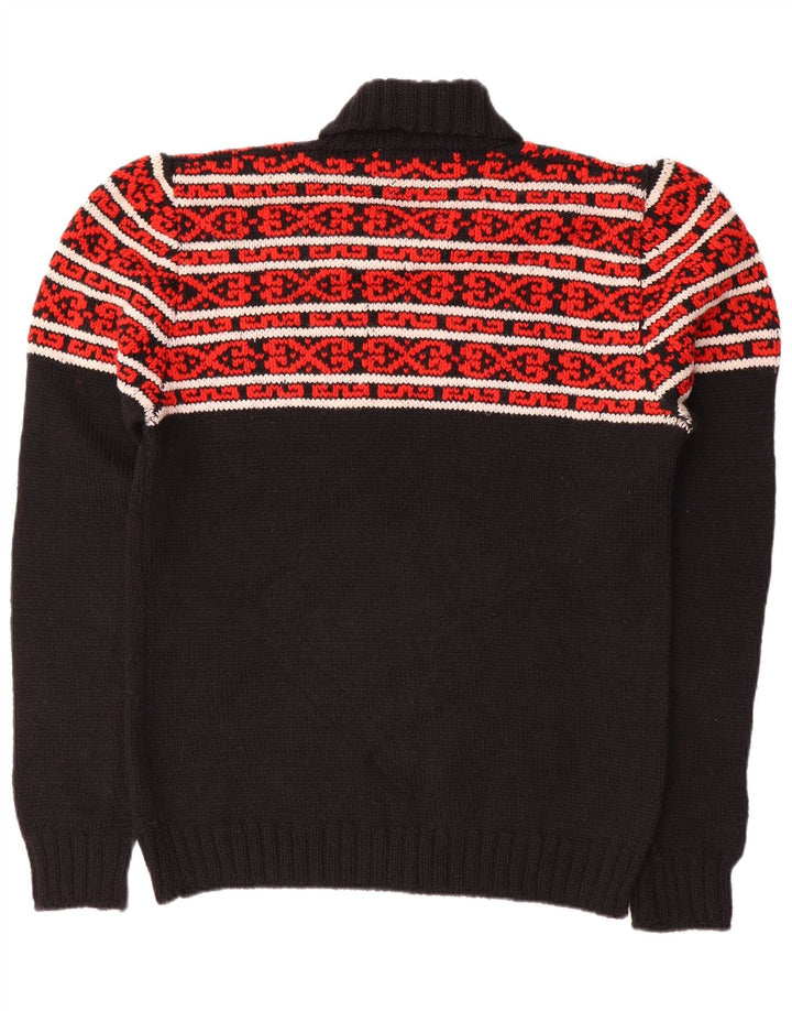 Pulover vintage pentru bărbați cu gât rulat, mediu negru, Fair Isle