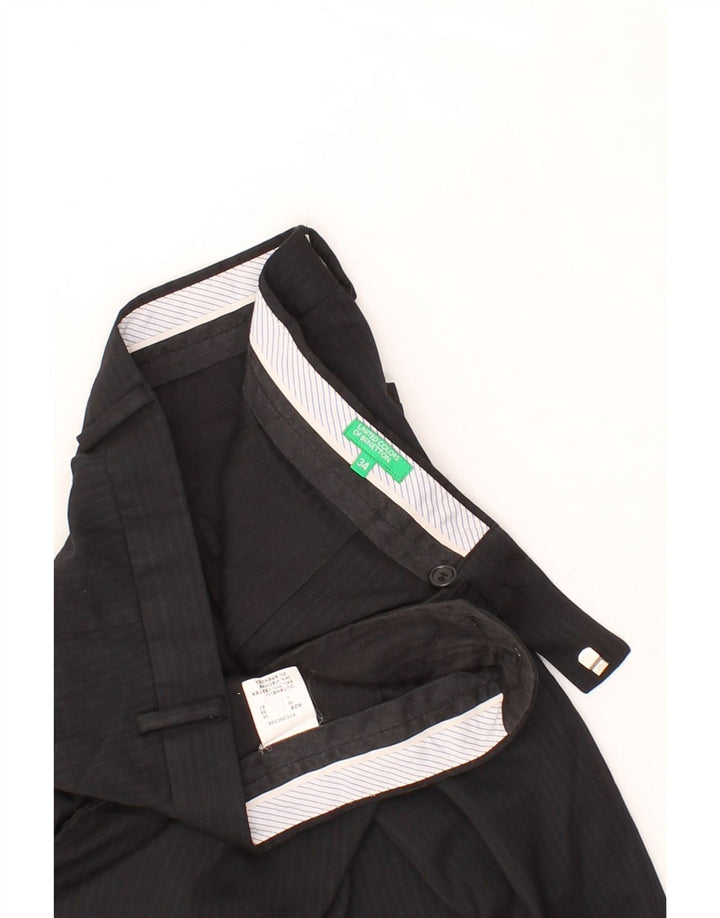 BENETTON Mens Straight Suit Trousers W34 L27 Black Striped Polyester Vintage Benetton and Second-Hand Benetton from Messina Hembry 