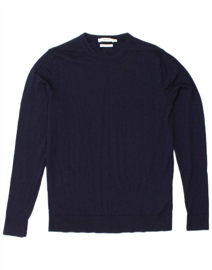 JACK & JONES Pulover pentru bărbați cu decolteu rotund din lână bleumarin mic
