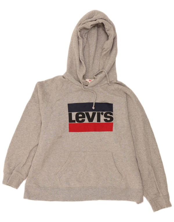 Pulover cu glugă supradimensionat cu grafic Levi's pentru femei UK 18 XL bumbac gri