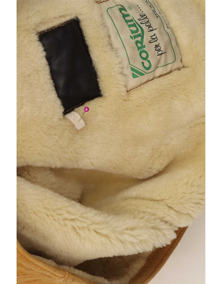 Jachetă vintage pentru bărbați din shearling IT 54 2XL din piele maro
