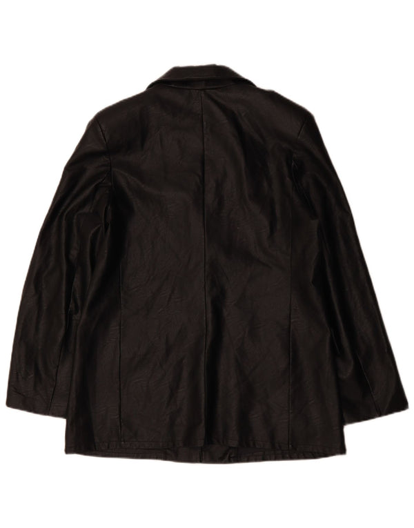 VINTAGE Jachetă Blazer din piele artificială cu 1 nasture pentru femei UK 12 Medium Black