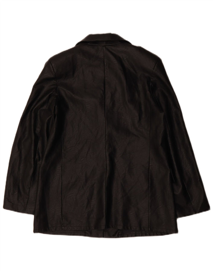 VINTAGE Jachetă Blazer din piele artificială cu 1 nasture pentru femei UK 12 Medium Black