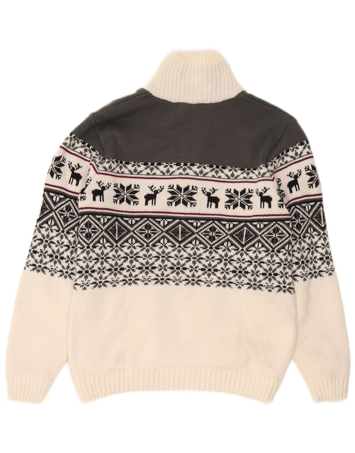 Pulover CMP pentru bărbați, cu fermoar, cu gât, mare, alb, acrilic Fair Isle